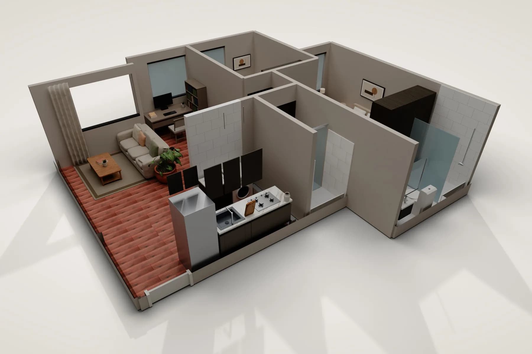 El Tipo 1 de Bellaluna amueblado, en 3D
