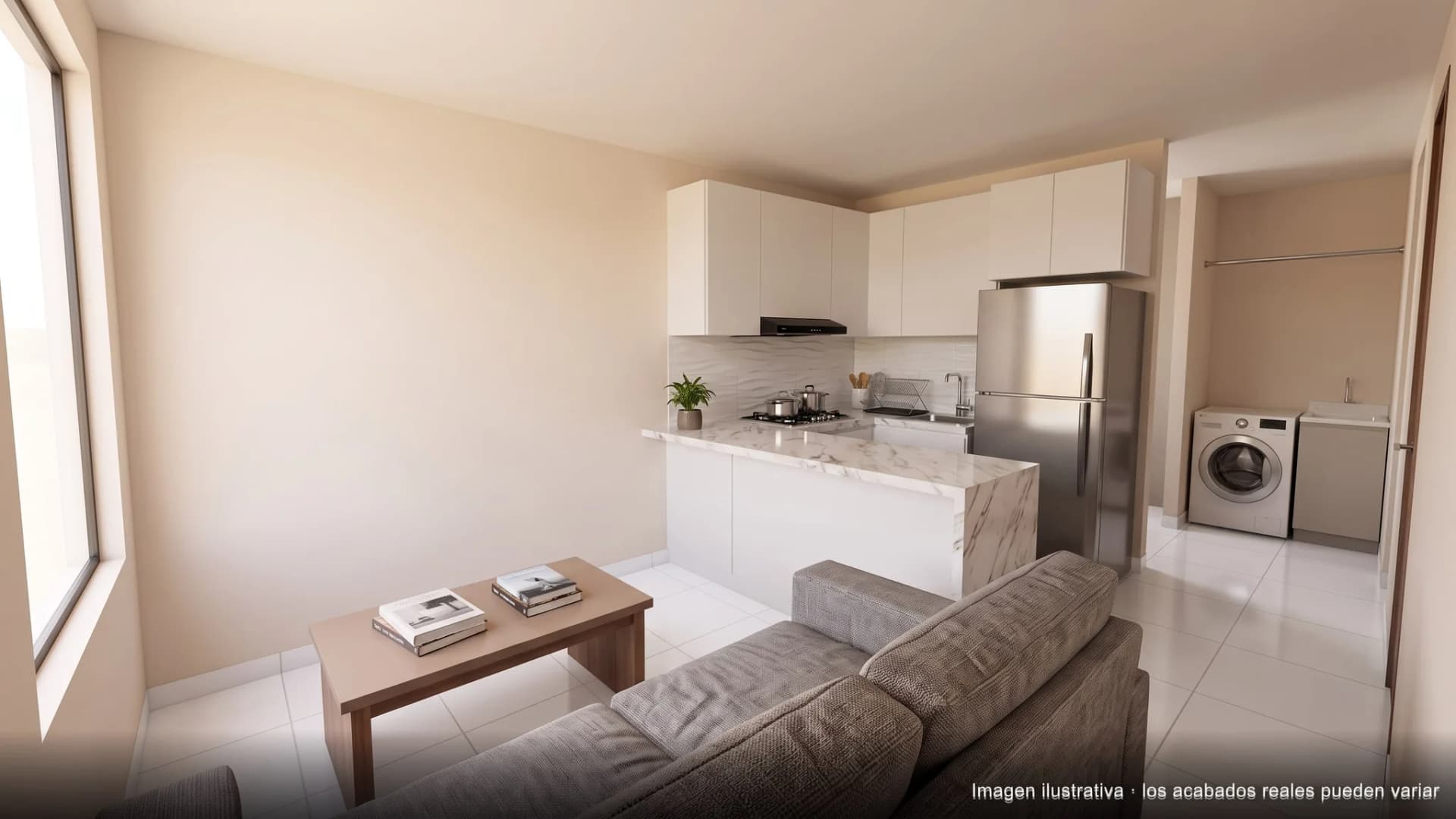 Sala del apartamento con piso Atlanta Blanco