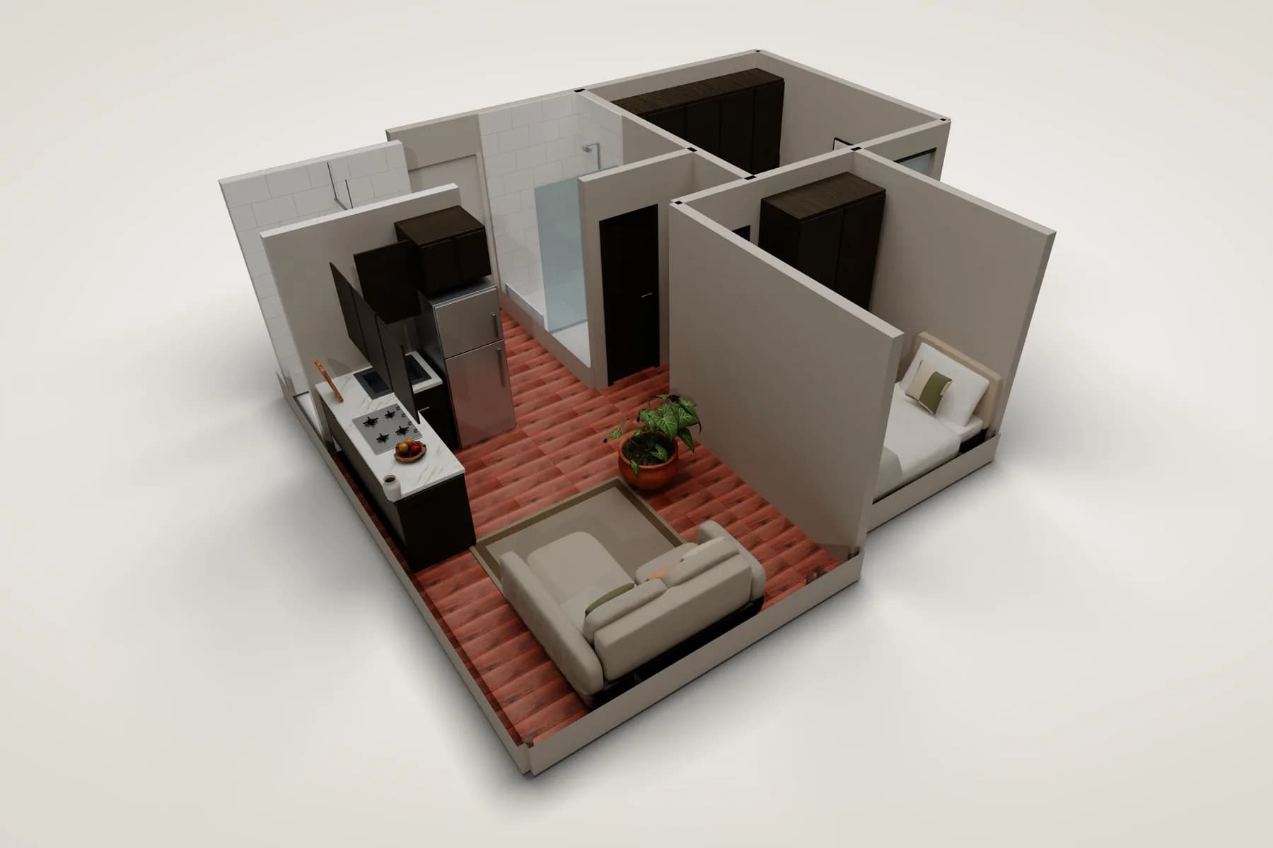El Tipo 38 de Tramonte Living amueblado, en 3D