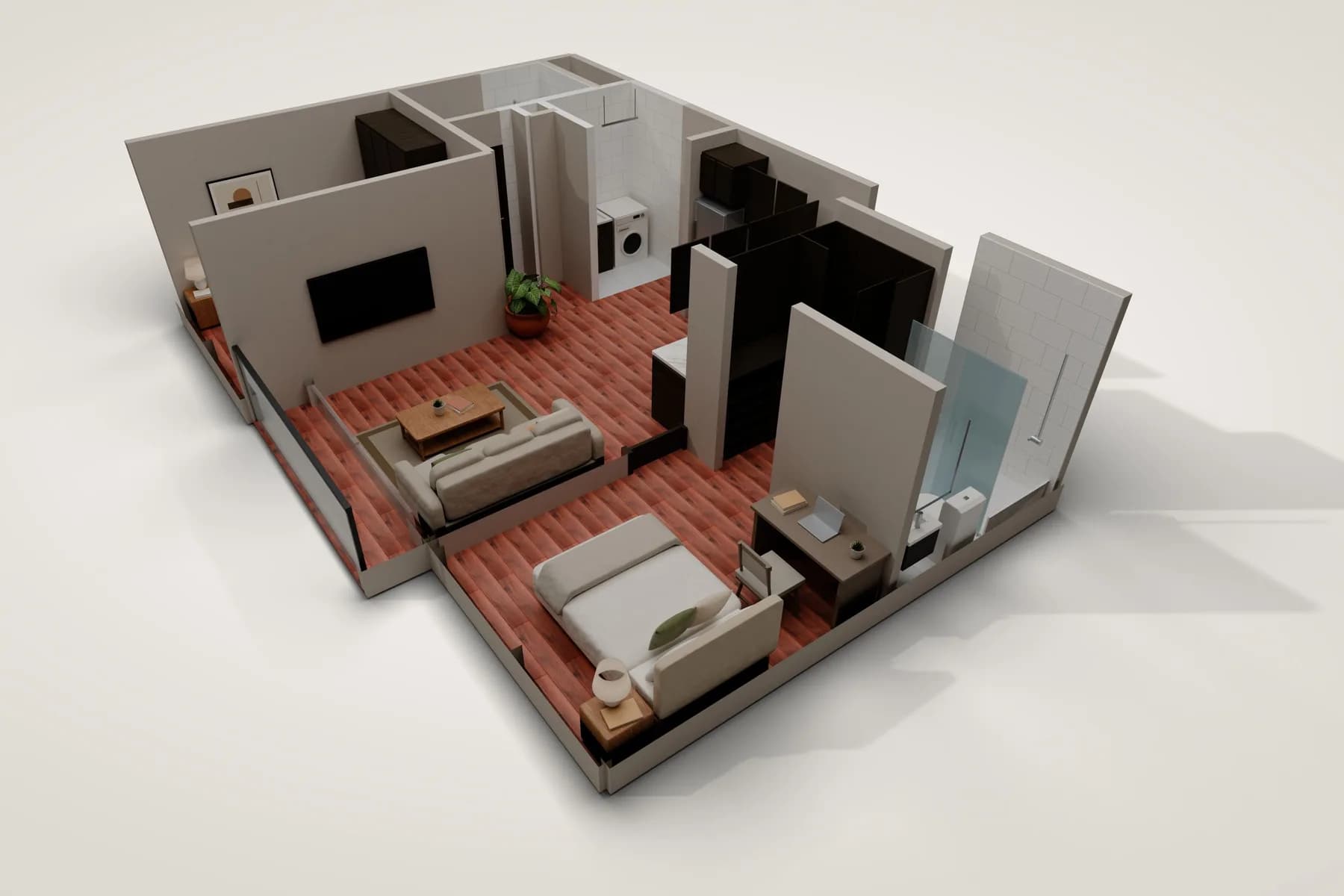 El Tipo 56 de Tramonte Living amueblado, en 3D
